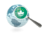 Macao. Magnified flag with blue globe. Download icon.