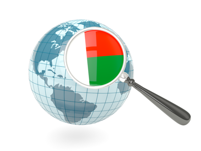 Magnified flag with blue globe. Download flag icon of Madagascar at PNG format