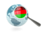 Malawi. Magnified flag with blue globe. Download icon.