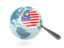 Малайзия. Флаг под увеличительным стеклом с голубым глобусом. Скачать иконку.