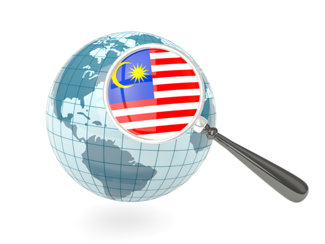Magnified flag with blue globe. Download flag icon of Malaysia at PNG format