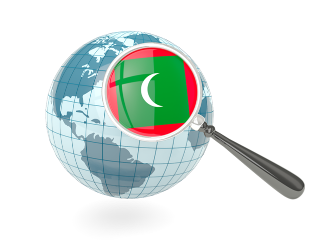 Magnified flag with blue globe. Download flag icon of Maldives at PNG format