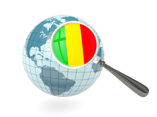 Magnified flag with blue globe. Download flag icon of Mali at PNG format