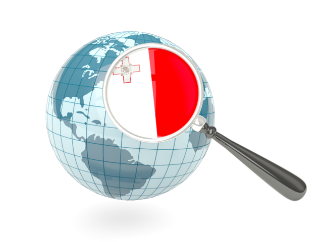 Magnified flag with blue globe. Download flag icon of Malta at PNG format