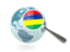 Mauritius. Magnified flag with blue globe. Download icon.