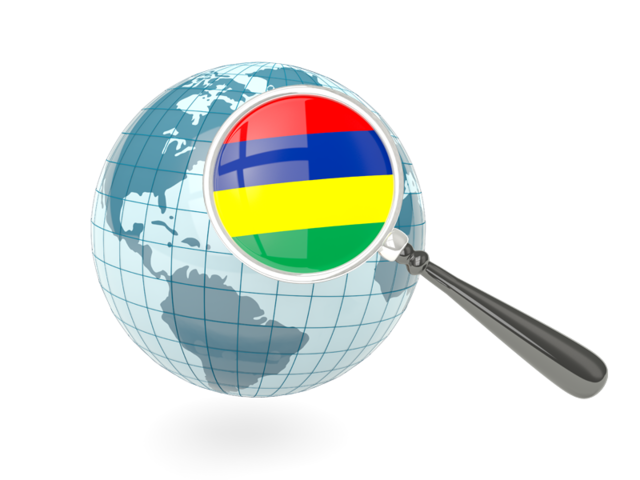 Magnified flag with blue globe. Download flag icon of Mauritius at PNG format