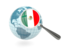 Mexico. Magnified flag with blue globe. Download icon.