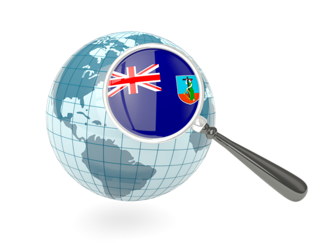 Magnified flag with blue globe. Download flag icon of Montserrat at PNG format