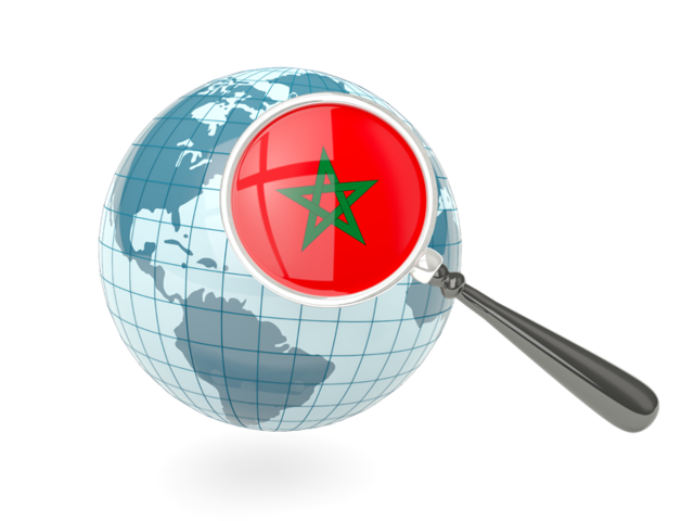 Magnified flag with blue globe. Download flag icon of Morocco at PNG format