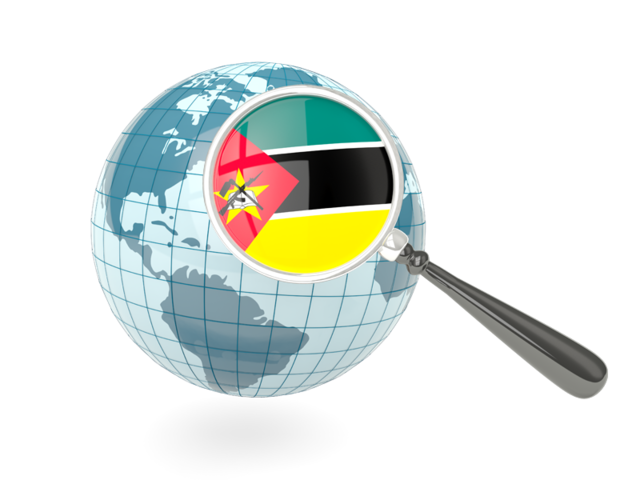Magnified flag with blue globe. Download flag icon of Mozambique at PNG format