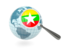 Myanmar. Magnified flag with blue globe. Download icon.