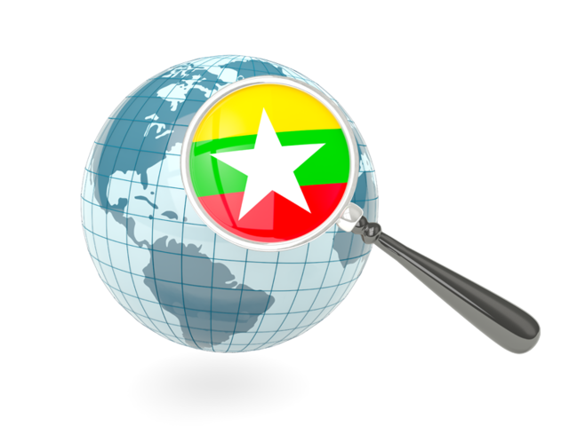 Magnified flag with blue globe. Download flag icon of Myanmar at PNG format