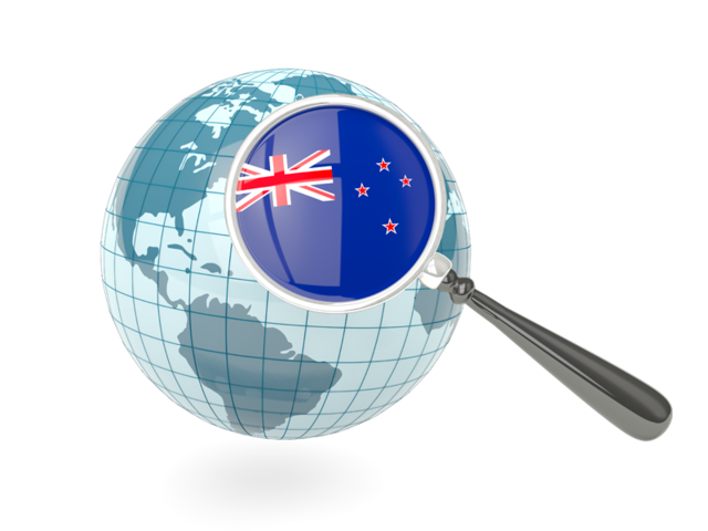 Magnified flag with blue globe. Download flag icon of New Zealand at PNG format