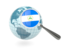 Nicaragua. Magnified flag with blue globe. Download icon.