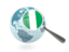 Nigeria. Magnified flag with blue globe. Download icon.