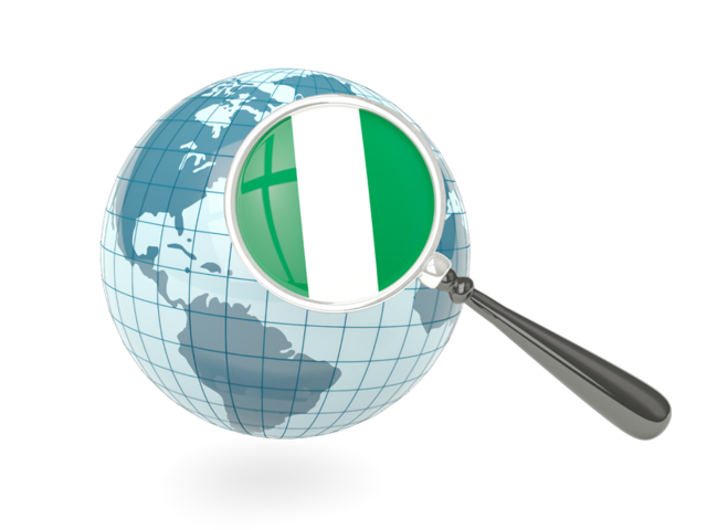 Magnified flag with blue globe. Download flag icon of Nigeria at PNG format