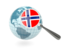 Norway. Magnified flag with blue globe. Download icon.