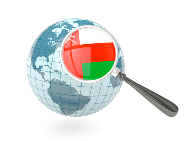 Magnified flag with blue globe. Download flag icon of Oman at PNG format