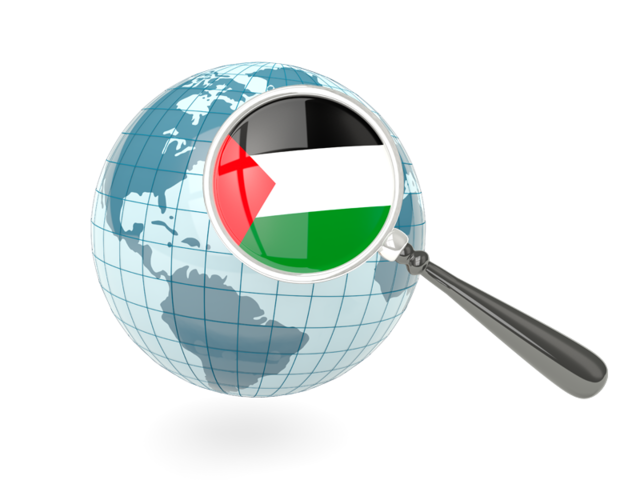 Magnified flag with blue globe. Download flag icon of Palestinian territories at PNG format