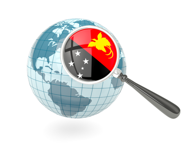Magnified flag with blue globe. Download flag icon of Papua New Guinea at PNG format