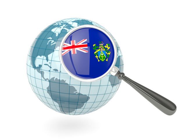 Magnified flag with blue globe. Download flag icon of Pitcairn Islands at PNG format