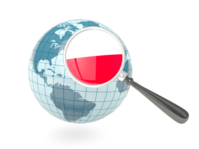 Magnified flag with blue globe. Download flag icon of Poland at PNG format