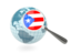 Puerto Rico. Magnified flag with blue globe. Download icon.