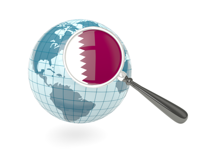 Флаг под увеличительным стеклом с голубым глобусом. Скачать флаг. Катар