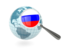 Russia. Magnified flag with blue globe. Download icon.