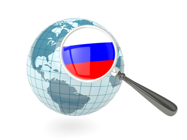 Magnified flag with blue globe. Download flag icon of Russia at PNG format