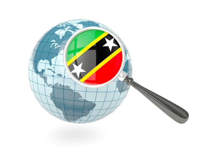 Magnified flag with blue globe. Download flag icon of Saint Kitts and Nevis at PNG format