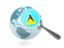 Saint Lucia. Magnified flag with blue globe. Download icon.