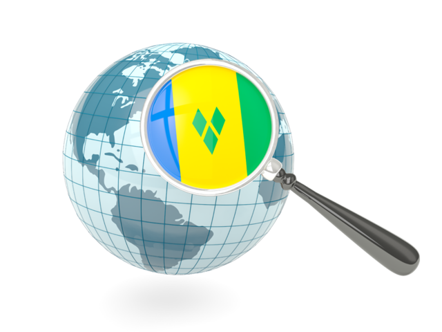 Magnified flag with blue globe. Download flag icon of Saint Vincent and the Grenadines at PNG format