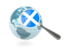 Scotland. Magnified flag with blue globe. Download icon.