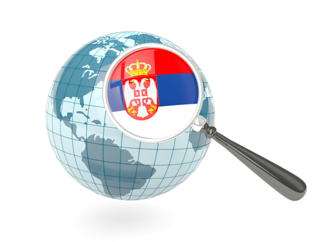 Magnified flag with blue globe. Download flag icon of Serbia at PNG format