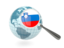 Slovenia. Magnified flag with blue globe. Download icon.