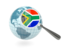 ЮАР. Флаг под увеличительным стеклом с голубым глобусом. Скачать иконку.
