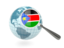 South Sudan. Magnified flag with blue globe. Download icon.