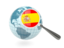 Spain. Magnified flag with blue globe. Download icon.