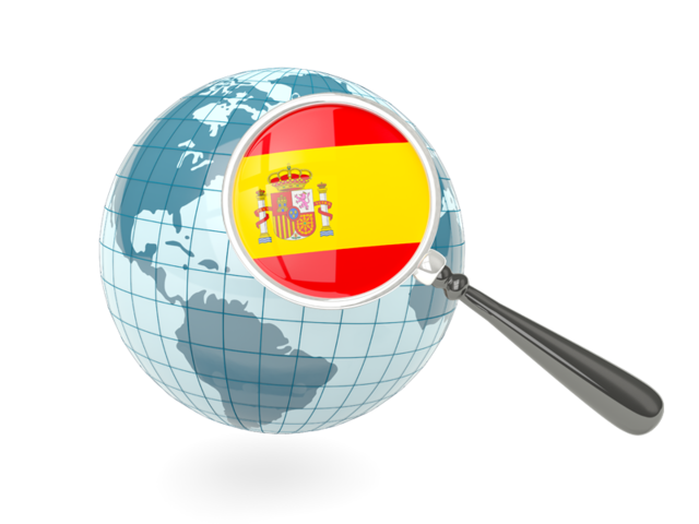 Magnified flag with blue globe. Download flag icon of Spain at PNG format