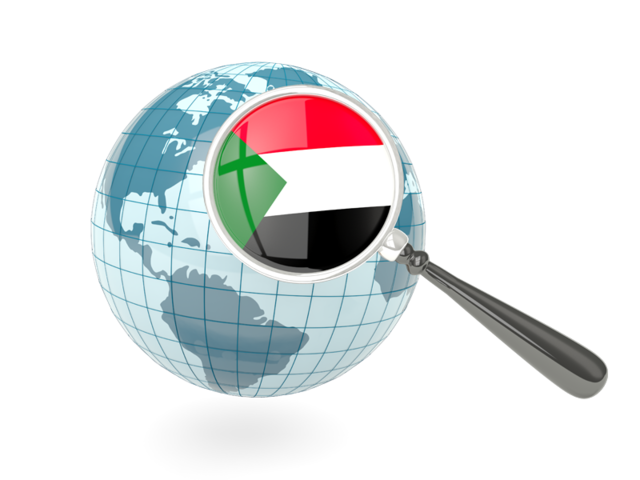 Magnified flag with blue globe. Download flag icon of Sudan at PNG format
