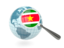 Suriname. Magnified flag with blue globe. Download icon.