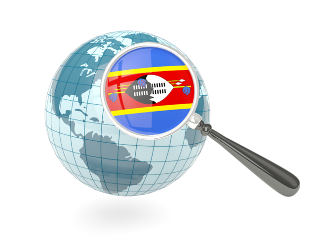 Флаг под увеличительным стеклом с голубым глобусом. Скачать флаг. Свазиленд
