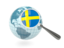 Sweden. Magnified flag with blue globe. Download icon.