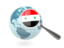 Syria. Magnified flag with blue globe. Download icon.