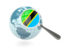 Tanzania. Magnified flag with blue globe. Download icon.