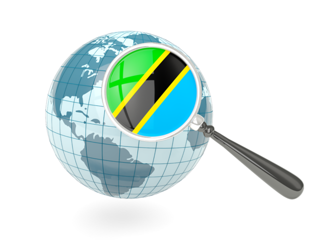 Magnified flag with blue globe. Download flag icon of Tanzania at PNG format