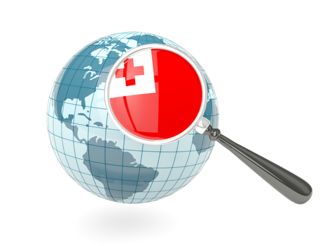 Magnified flag with blue globe. Download flag icon of Tonga at PNG format