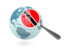 Trinidad and Tobago. Magnified flag with blue globe. Download icon.