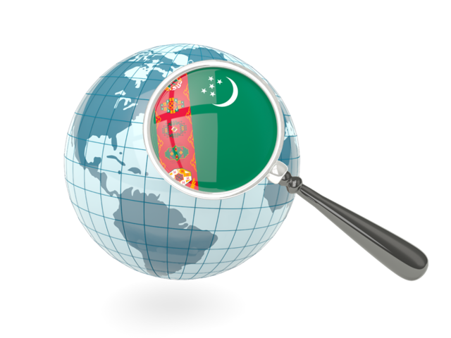 Magnified flag with blue globe. Download flag icon of Turkmenistan at PNG format